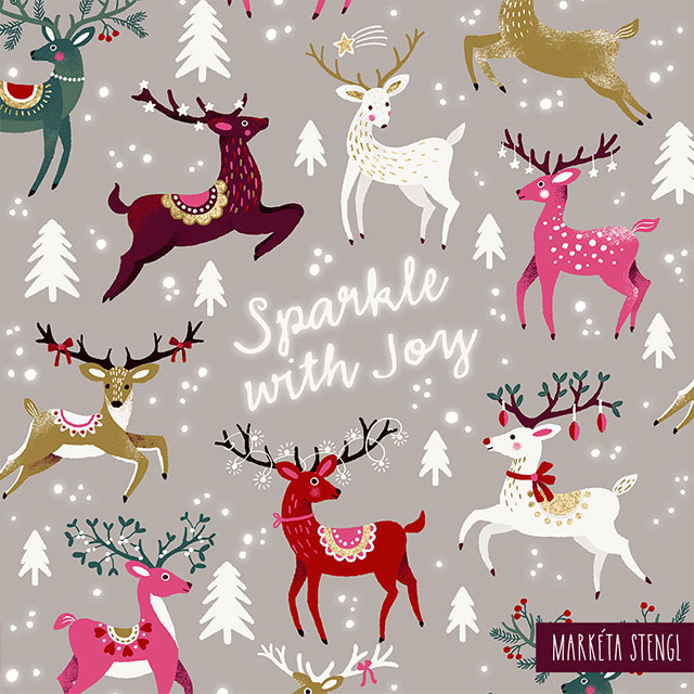 Christmas artwork with Santa Claus's reindeer by Markéta Stengl