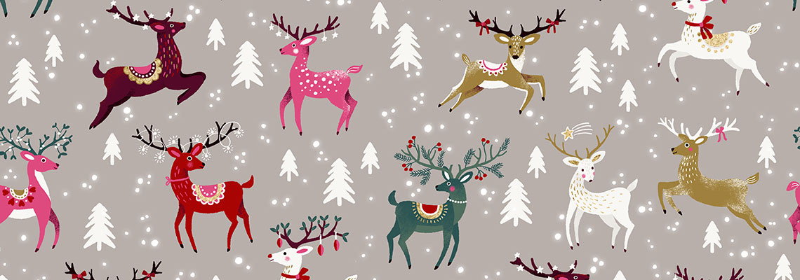 Christmas surface pattern design with all Santa Claus's reindeer