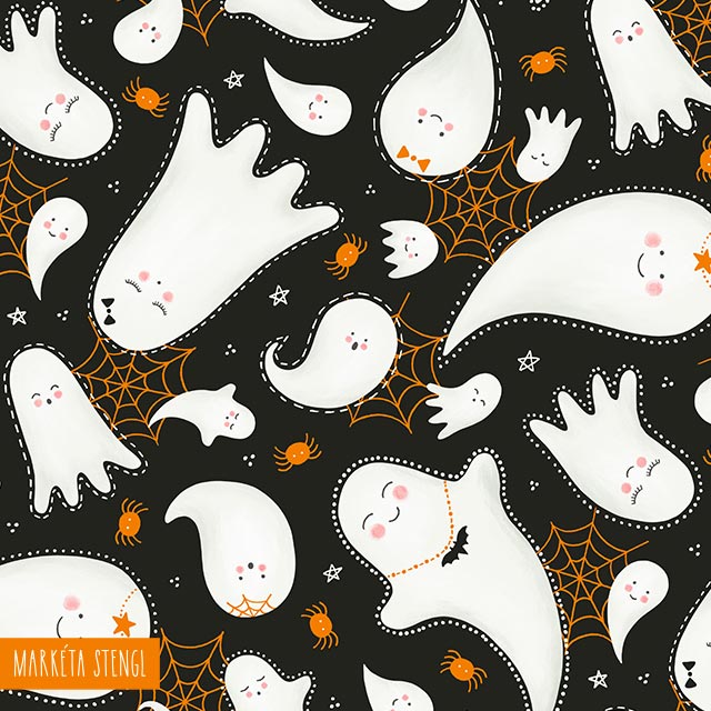 Cute Halloween ghosts in a repeating pattern