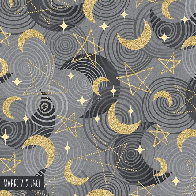 Fabric print with moon and stars