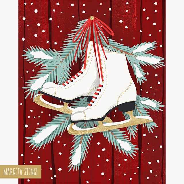 Winter holiday and Christmas illustration with ice skates