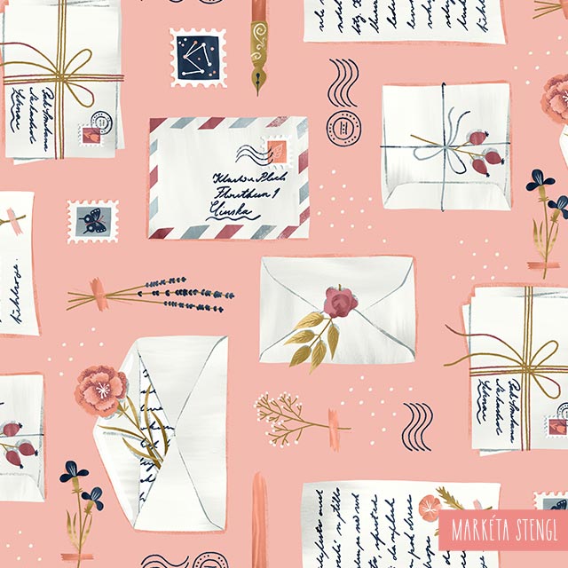 Romantic pattern with vintage love letters