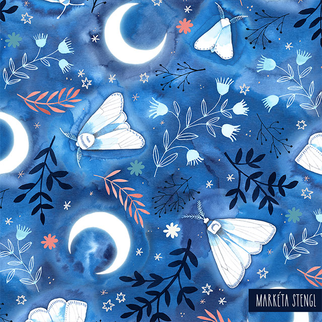 Celestial artwork with moths