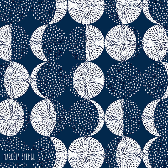 Popular moon phases design inspired by sashiko embroidery