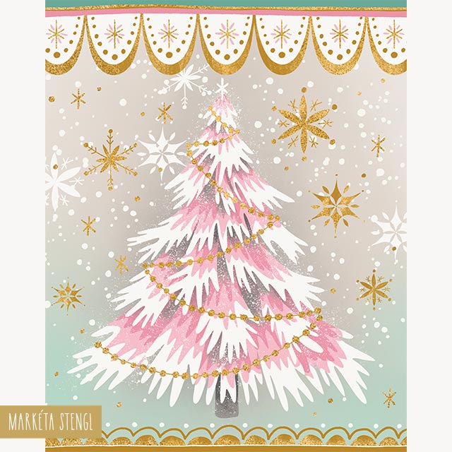 Pink Christmas tree illustration by Markéta Stengl