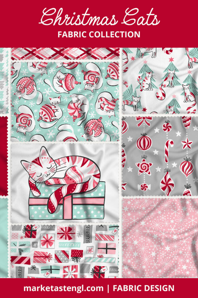 Peppermint Candy Cats Christmas fabric collection by Markéta Stengl
