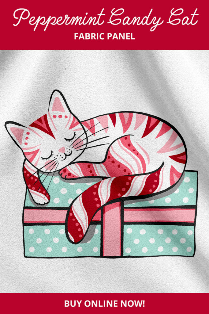 Peppermint Candy Cat Fabric Panel