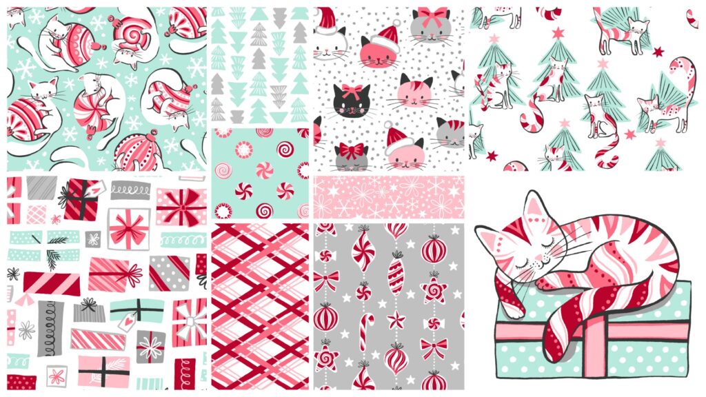 Peppermint Candy Cats Fabric Collection