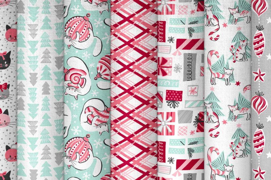 Peppermint Candy Cats Christmas Fabric Collection