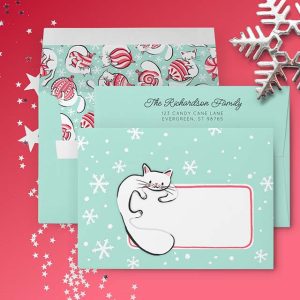 Kittens with Peppermint Candy Baubles Christmas Envelope