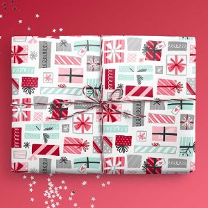 Mint and Red Christmas Presents Wrapping Paper