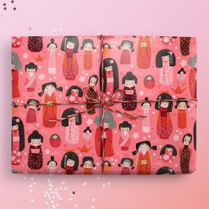 Pink Kokeshi Wrapping Paper