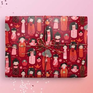 RED Kokeshi Wrapping Paper