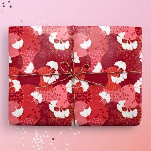 Red Ginkgo Japanese Patchwork Wrapping Paper