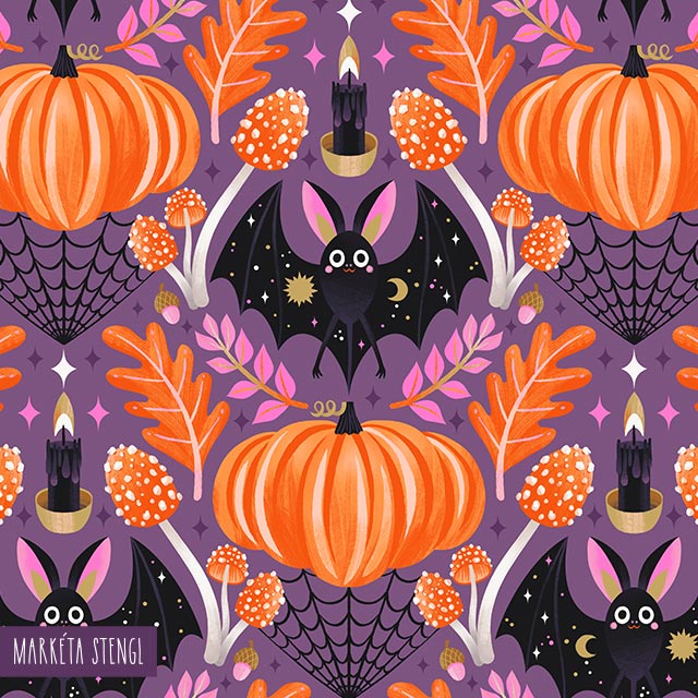 Halloween Samhain bat and pumpkin pattern