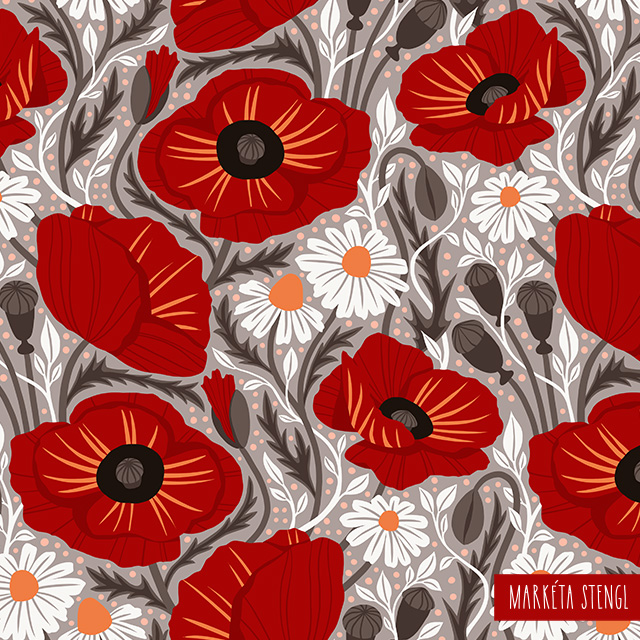 Red poppy floral pattern